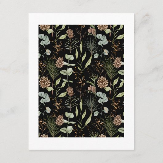 Rustieke bossen groen & pinecones op zwart informatiekaartje (Achterkant)