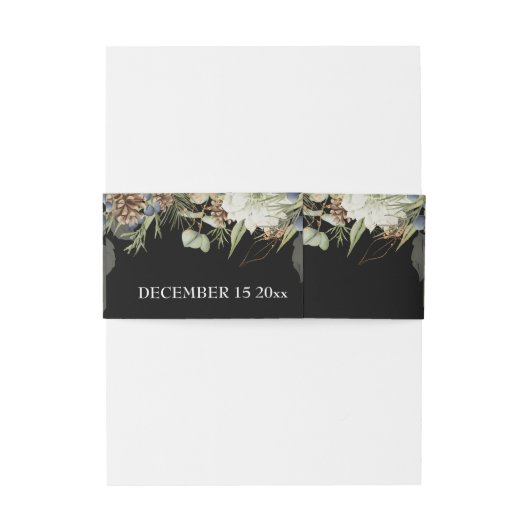 Rustieke bossen groen & pinecones op zwart uitnodigingen wikkel (Achterkant Voorbeeld)