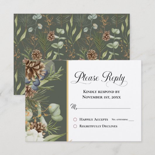 Rustieke bossen Pinecones op Groen Beantwoorden (Voorkant / Achterkant)