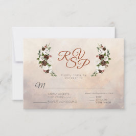 Rustieke bosveren feathers en bloeiende bloemen me RSVP kaartje