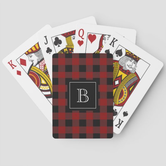 Rustieke Boswachter Buffalo Geruite Monogram Begin Pokerkaarten (Achterkant)