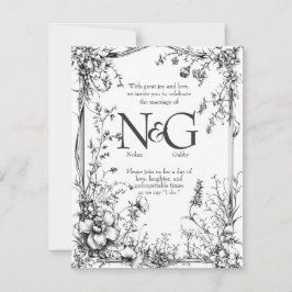 Rustieke Botanica, Zwart & Wit Hand getekend Kaart