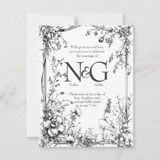 Rustieke Botanica, Zwart & Wit Hand getekend Kaart (Voorkant)