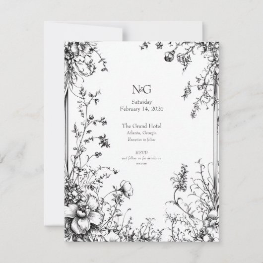 Rustieke Botanica, Zwart & Wit Hand getekend Kaart (Achterkant)