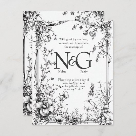 Rustieke Botanica, Zwart & Wit Hand getekend Kaart (Voorkant / Achterkant)