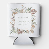 Rustieke botanische aardetonen trouw namen op maat blikjeskoeler (Voorkant)