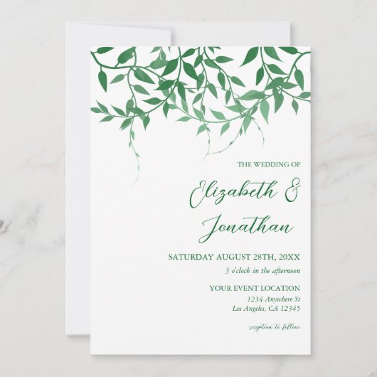 Rustieke Botanische Bladeren Bruiloft Kaart (Voorkant)