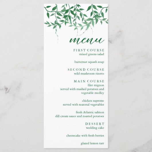 Rustieke Botanische Bladeren Bruiloft Menu (Voorkant)