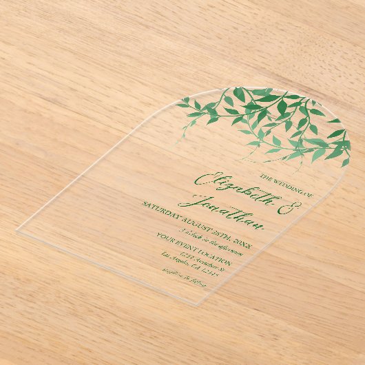 Rustieke Botanische Bladeren Huwelijk Acryl Uitnodigingen (Laagn)