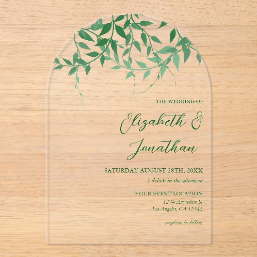 Rustieke Botanische Bladeren Huwelijk Acryl Uitnodigingen (Voorkant)