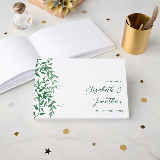 Rustieke Botanische Bladeren Huwelijk Gastenboek (Voorkant open)