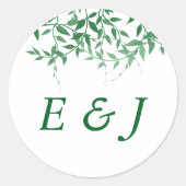 Rustieke Botanische Bladeren Huwelijk Ronde Sticker (Voorkant)
