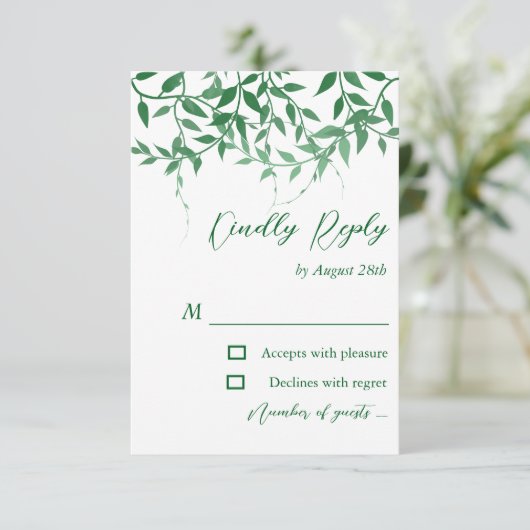 Rustieke Botanische Bladeren Huwelijk RSVP Kaartje (Staand voorkant)