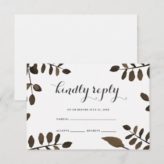 Rustieke Botanische Bladeren Huwelijk RSVP Kaartje (Voorkant / Achterkant)