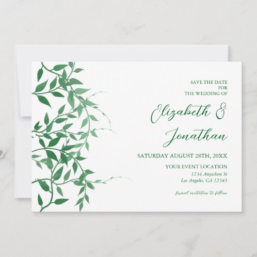 Rustieke Botanische Bladeren Huwelijk Save The Date (Voorkant)