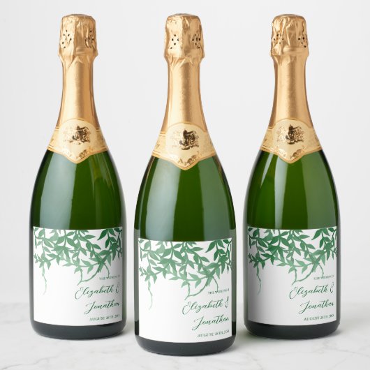 Rustieke Botanische Bladeren Huwelijk Sparkling Wijnetiket (Flessen)