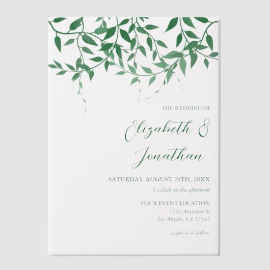 Rustieke Botanische Bladeren Huwelijk Vellum Uitnodigingen (Voorkant)