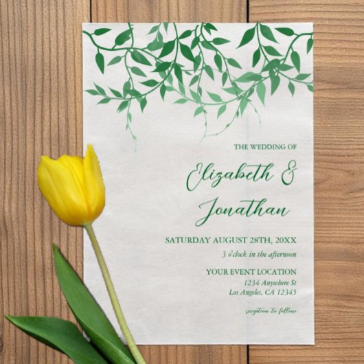 Rustieke Botanische Bladeren Huwelijk Vellum Uitnodigingen