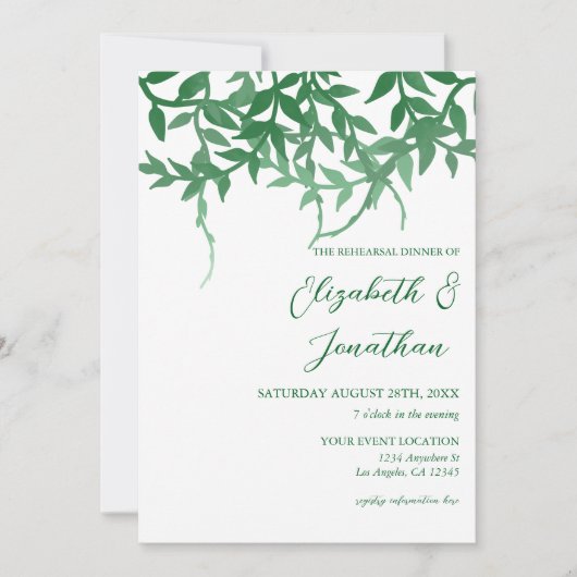 Rustieke Botanische Bladeren Repetitie Diner Kaart (Voorkant)