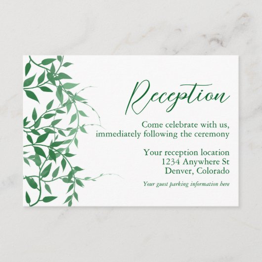 Rustieke Botanische Bladeren Trouwreceptie Informatiekaartje (Voorkant)