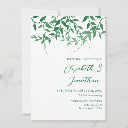 Rustieke Botanische Bladeren Trouwreceptie Kaart (Voorkant)