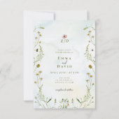 Rustieke botanische bloemen bijen bruiloft uitnodi kaart (Voorkant)