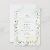 Rustieke botanische bloemen bijen bruiloft uitnodi kaart (Voorkant)