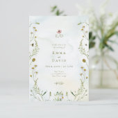 Rustieke botanische bloemen bijen bruiloft uitnodi kaart (Staand voorkant)