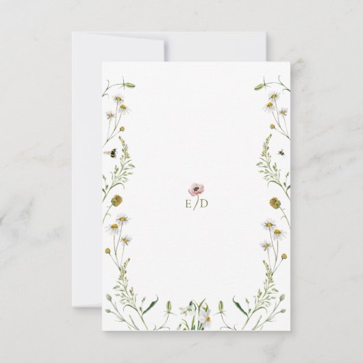 Rustieke botanische bloemen bijen bruiloft uitnodi kaart (Achterkant)