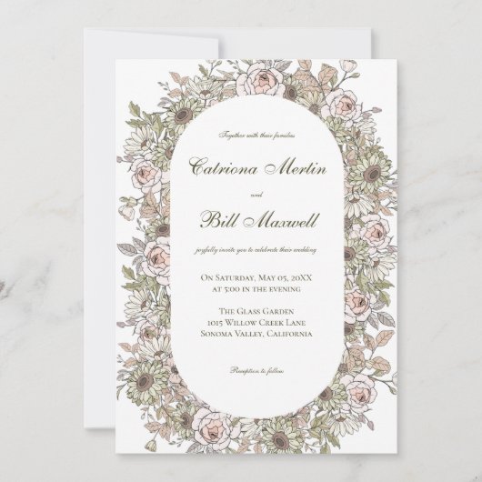 Rustieke  Botanische Bloemen Huwelijksuitnodiging Kaart (Voorkant)