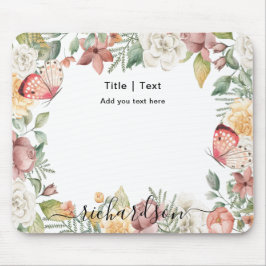 Rustieke Botanische Bloemen Roos Roze Vlinder Cust Muismat