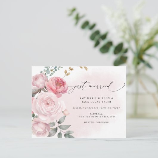 Rustieke Botanische Blush Bloemen Bruiloft Aankond Briefkaart (Staand voorkant)