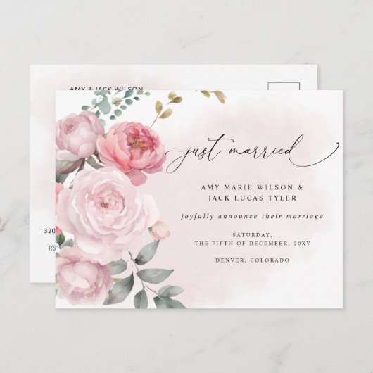 Rustieke Botanische Blush Bloemen Bruiloft Aankond Briefkaart (Voorkant / Achterkant)