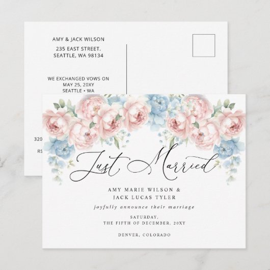 Rustieke Botanische Blush Bloemen Bruiloft Aankond Briefkaart (Voorkant / Achterkant)