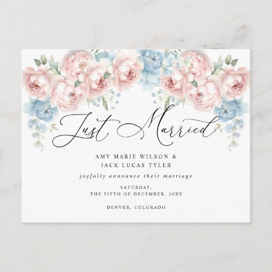 Rustieke Botanische Blush Bloemen Bruiloft Aankond Briefkaart (Voorkant)