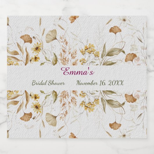 Rustieke Botanische Bruidsdouche Aanpassen Sparkling Wijnetiket (Enkel label)