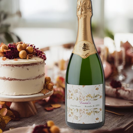 Rustieke Botanische Bruidsdouche Aanpassen Sparkling Wijnetiket
