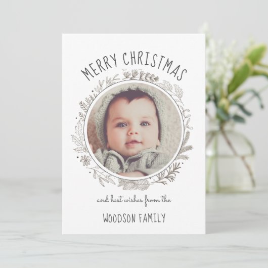 Rustieke Botanische Cirkel Foto Vrolijk Kerstfeest (Staand voorkant)