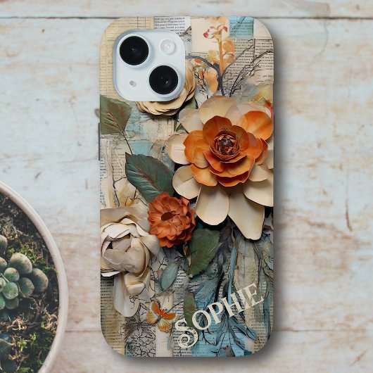 Rustieke Botanische Collage Gepersonaliseerde Naa Case-Mate iPhone Case