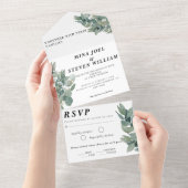 Rustieke Botanische eucalyptus bruiloft All In One Uitnodiging (Afscheurbaar)