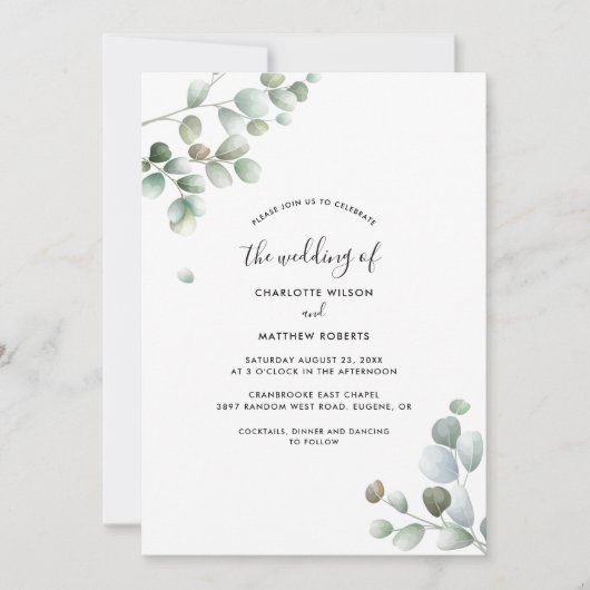 Rustieke Botanische Eucalyptus Foliage bruiloft Kaart (Voorkant)