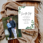 Rustieke Botanische Eucalyptus groen foto bruiloft Save The Date
