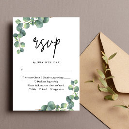 Rustieke botanische eucalyptus groen huwelijk RSVP kaartje