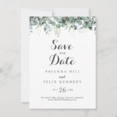 Rustieke botanische eucalyptus groen Huwelijk Save The Date (Voorkant)