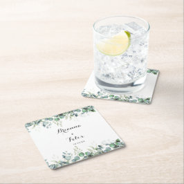 Rustieke Botanische Eucalyptus Groene Huwelijk Kartonnen Onderzetters