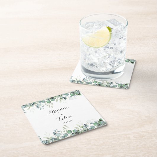 Rustieke Botanische Eucalyptus Groene Huwelijk Kartonnen Onderzetters (Insitu)