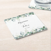 Rustieke Botanische Eucalyptus Groene Huwelijk Kartonnen Onderzetters (Schuin)