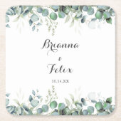 Rustieke Botanische Eucalyptus Groene Huwelijk Kartonnen Onderzetters (Voorkant)