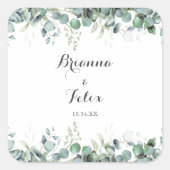 Rustieke Botanische Eucalyptus Groene Huwelijk Vierkante Sticker (Voorkant)