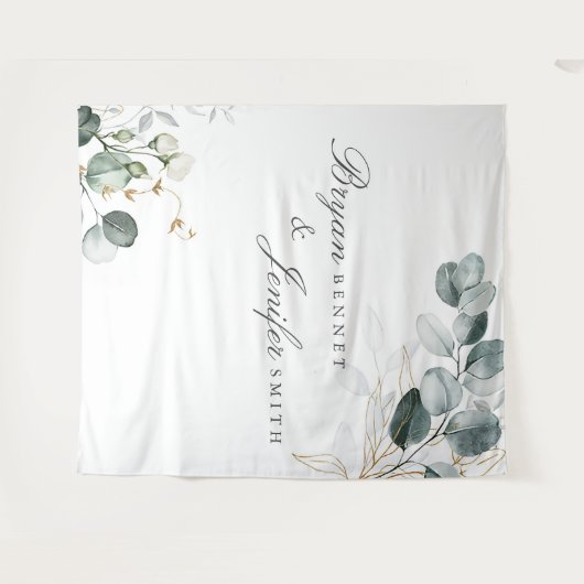 Rustieke Botanische Eucalyptus Groene Huwelijk Wandkleed (Voorkant (horizontaal))